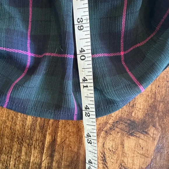 J. Crew Factory | Green & Pink Tartan Plaid Long Sleeve Dress w/Tie Neck - Picture 11 of 11